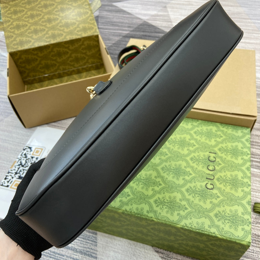 GUCCI JACKIE MEDIUM SHOULDER BAG 35 IN BLACK CALFSKIN GOLD HARDWARE