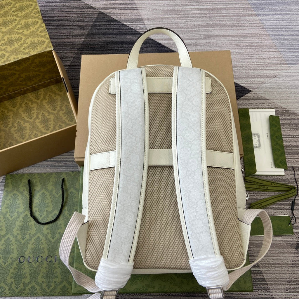 GUCCI MEDIUM 40  BACKPACK WITH TAG WHITE CALFSKIN AND CANVAS