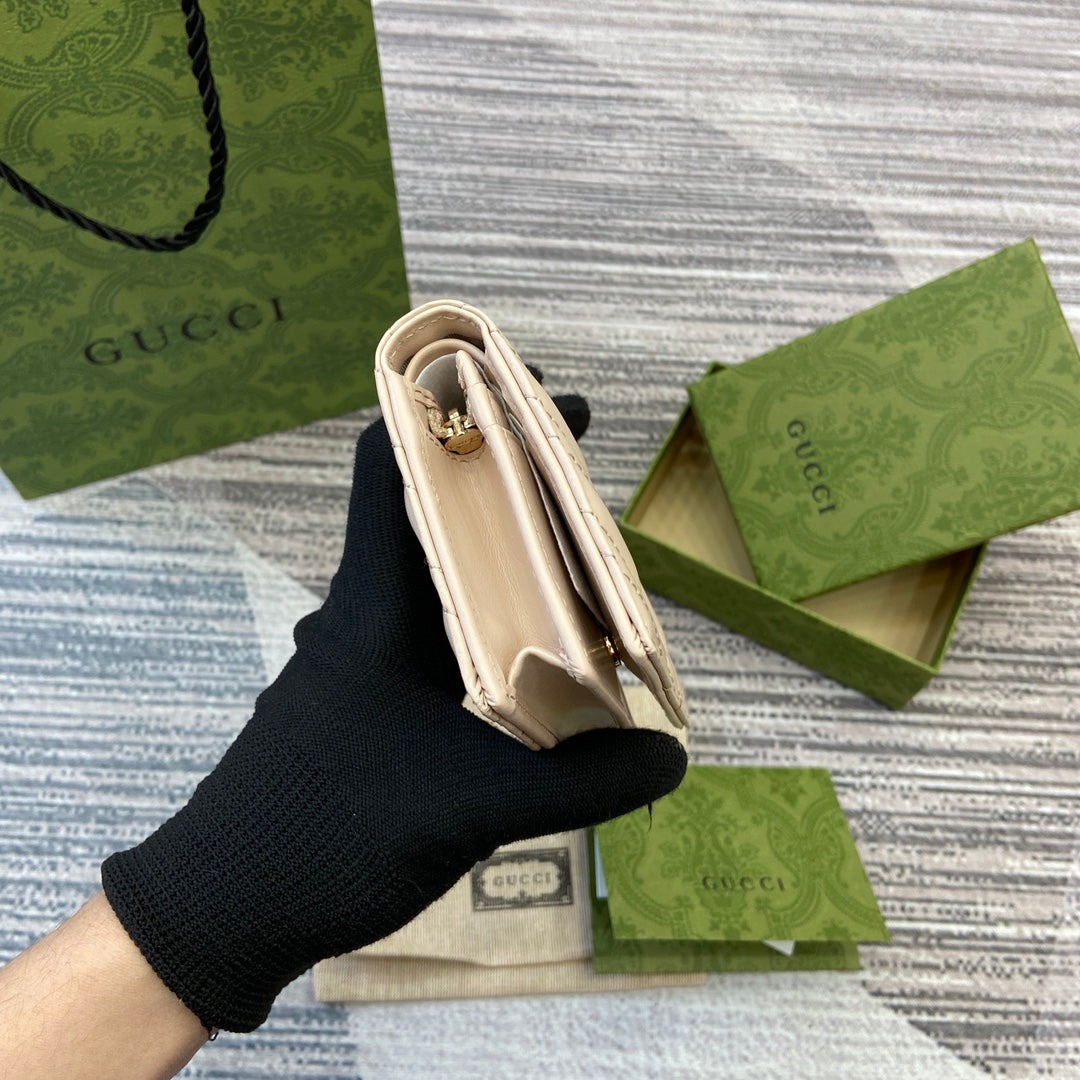 GUCCI MARMONT CARD CASE 11 IN BEIGE CALFSKIN