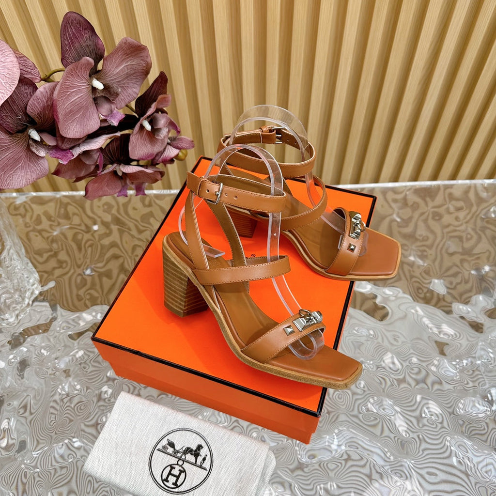 HERMES IVRESSE 65 SANDAL CARAMEL CALFSKIN