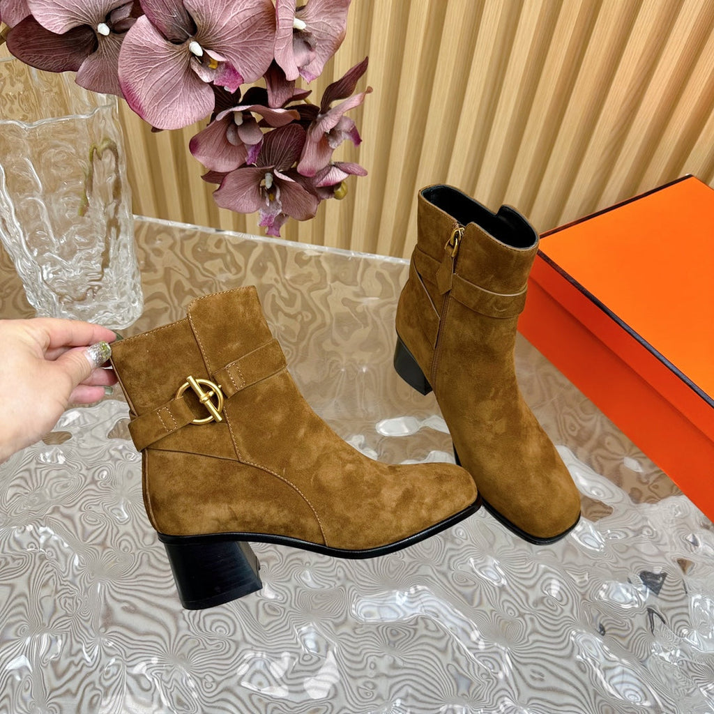 HERMES JILL 60 ANKLE BOOT IN CHOCOLATE BROWN SUEDE