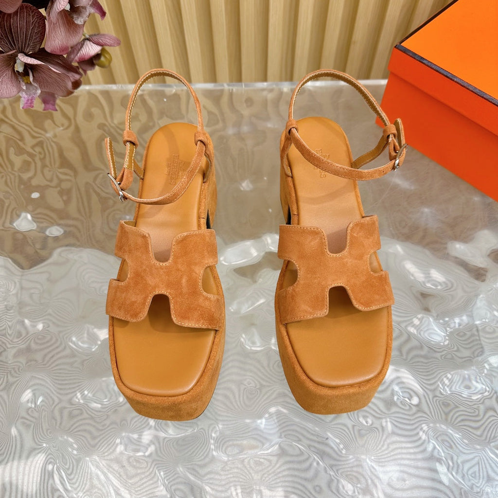 HERMES JAM 30 SANDAL IN CINNAMON BROWN VELVET