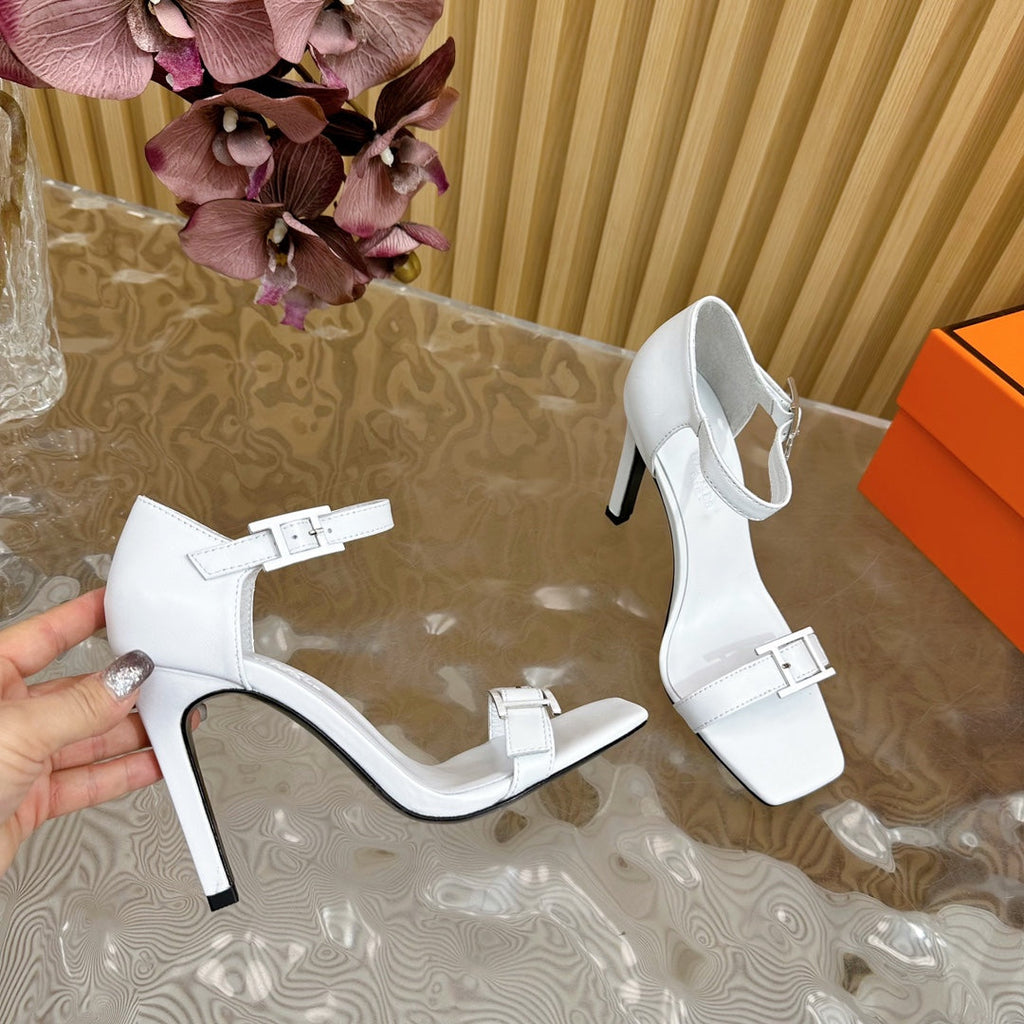 HERMES JULY SANDAL 105 MM IN WHITE CALFSKIN