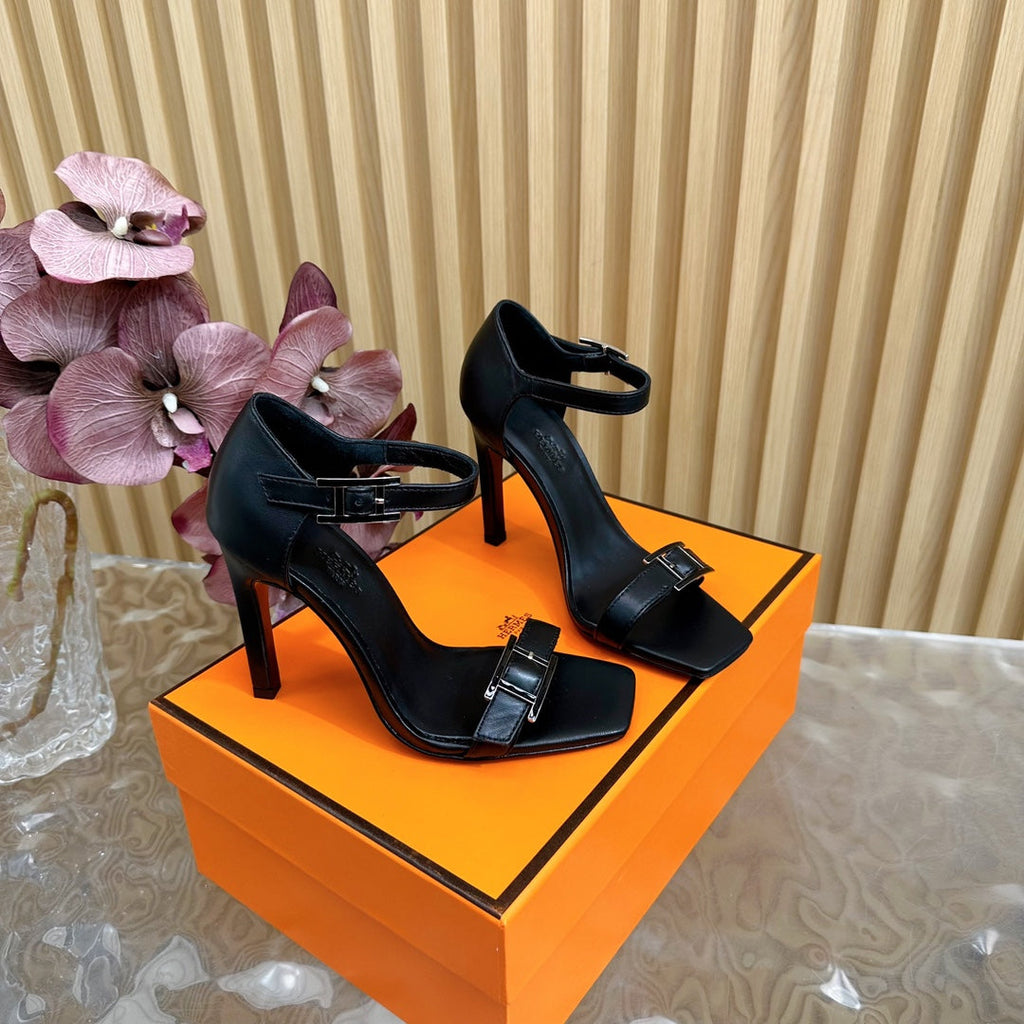 HERMES JULY SANDAL 105 MM IN BLACK CALFSKIN