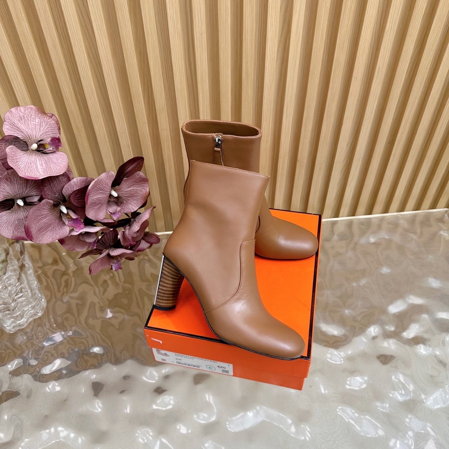 HERMES 25S ANKLE BOOTS 70 MM IN BROWN LAMBSKIN