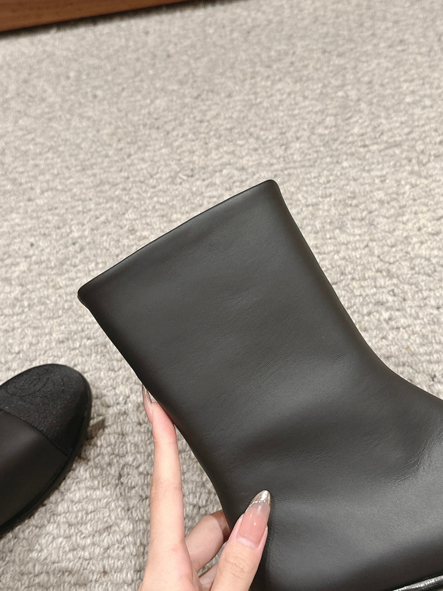 CHANEL SHORT BOOTS IN BLACK LAMBSKIN AND FABRIC