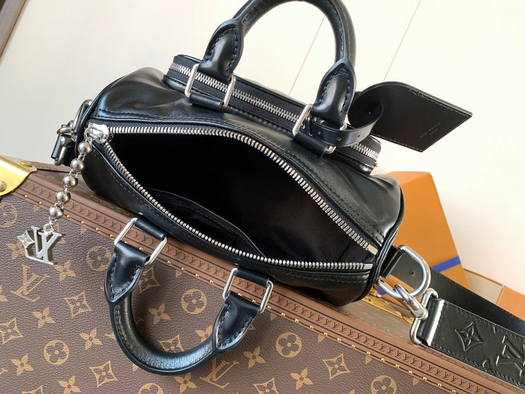 LOUIS VUITTON LV 25S KEEPALL CARGO BANDOULIÈRE 25 IN BLACK CALFSKIN SILVER HARDWARE