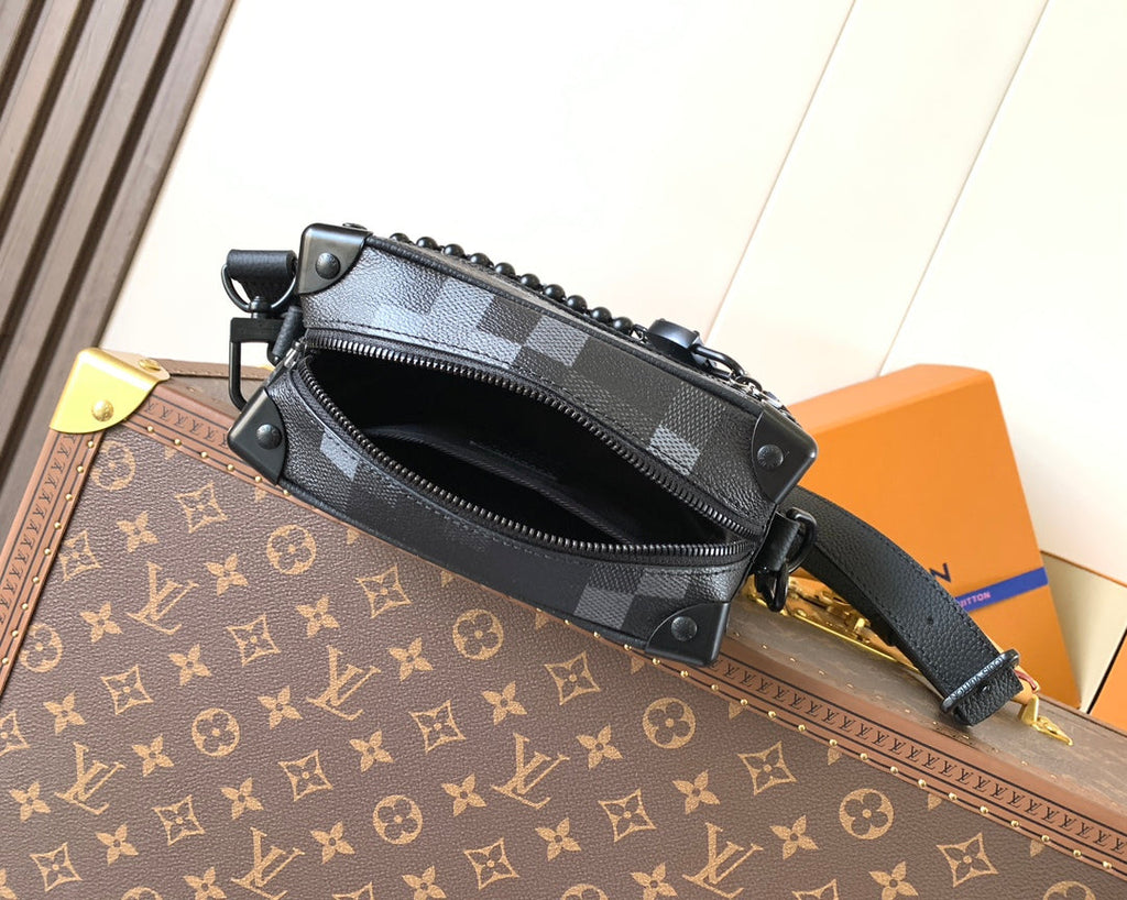 LOUIS VUITTON LV 25S MINI SOFT TRUNK BOX BAG 18 IN DAMOFLAGE BLACK CANVAS AND CALFSKIN