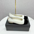 CHANEL BALLET FLATS 25S IN WHITE LAMBSKIN AND BLACK SUEDE WITH PEARL HEEL