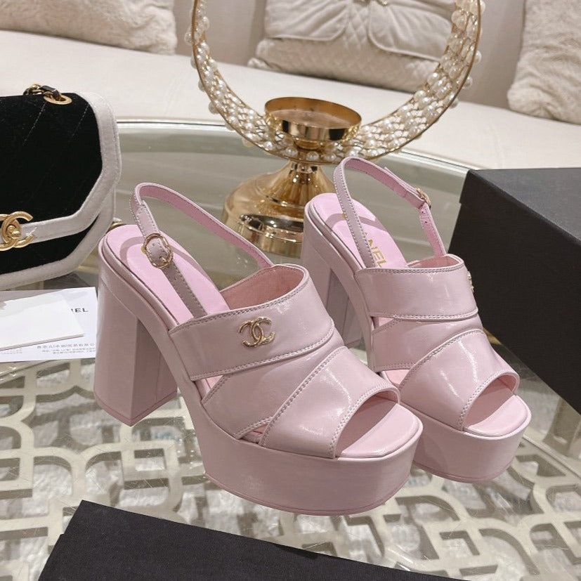 CHANEL sandals pink patent crumpled lambskin
