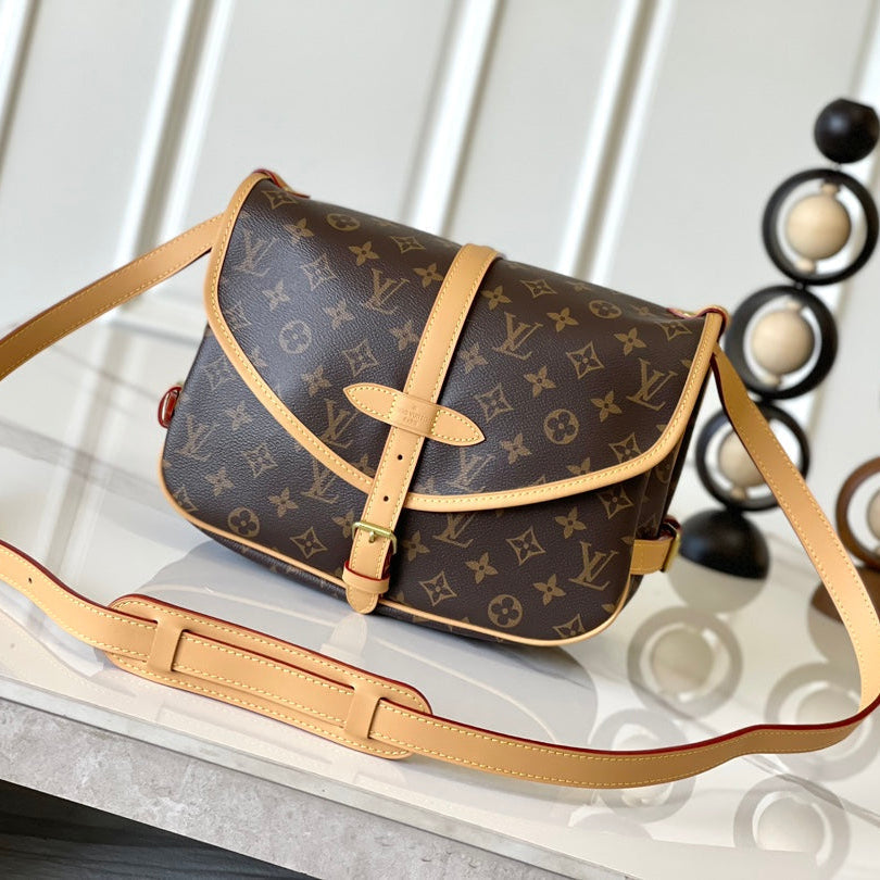 LOUIS VUITTON SAUMUR BB 35 IN BROWN MONOGRAM CANVAS AND LEATHER TRIM GOLD HARDWARE