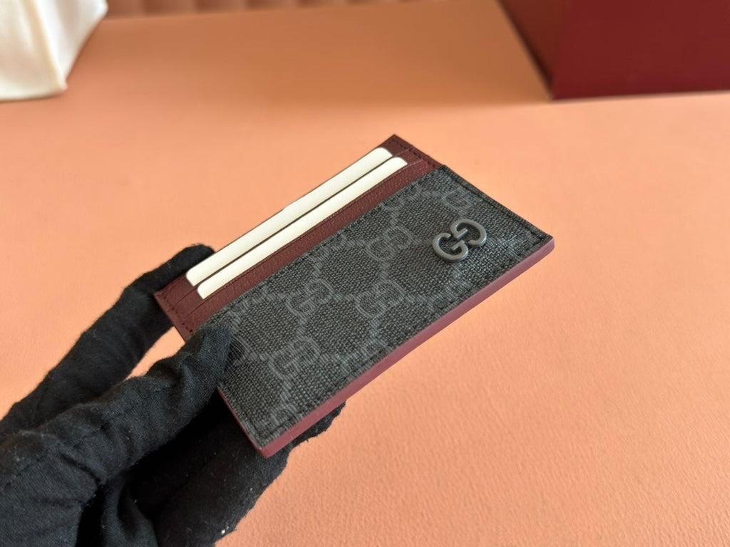 GUCCI CARD CASE 10 BICOLOR IN GREY AND RED  CALFSKIN