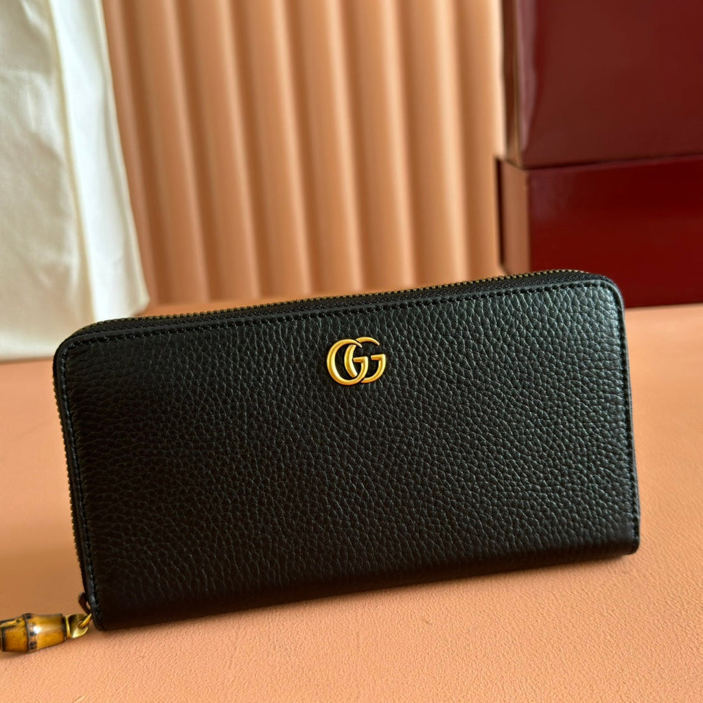 GUCCI 25S MARMONT WALLET 19 IN BLACK CALFSKIN GOLD HARDWARE