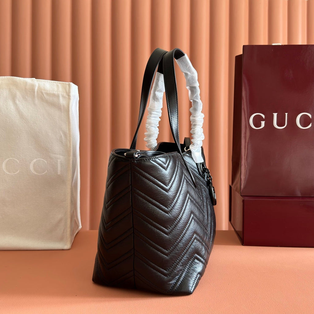 GUCCI 26S  MARMONT TOTE BAG 30 IN BLACK CALFSKIN