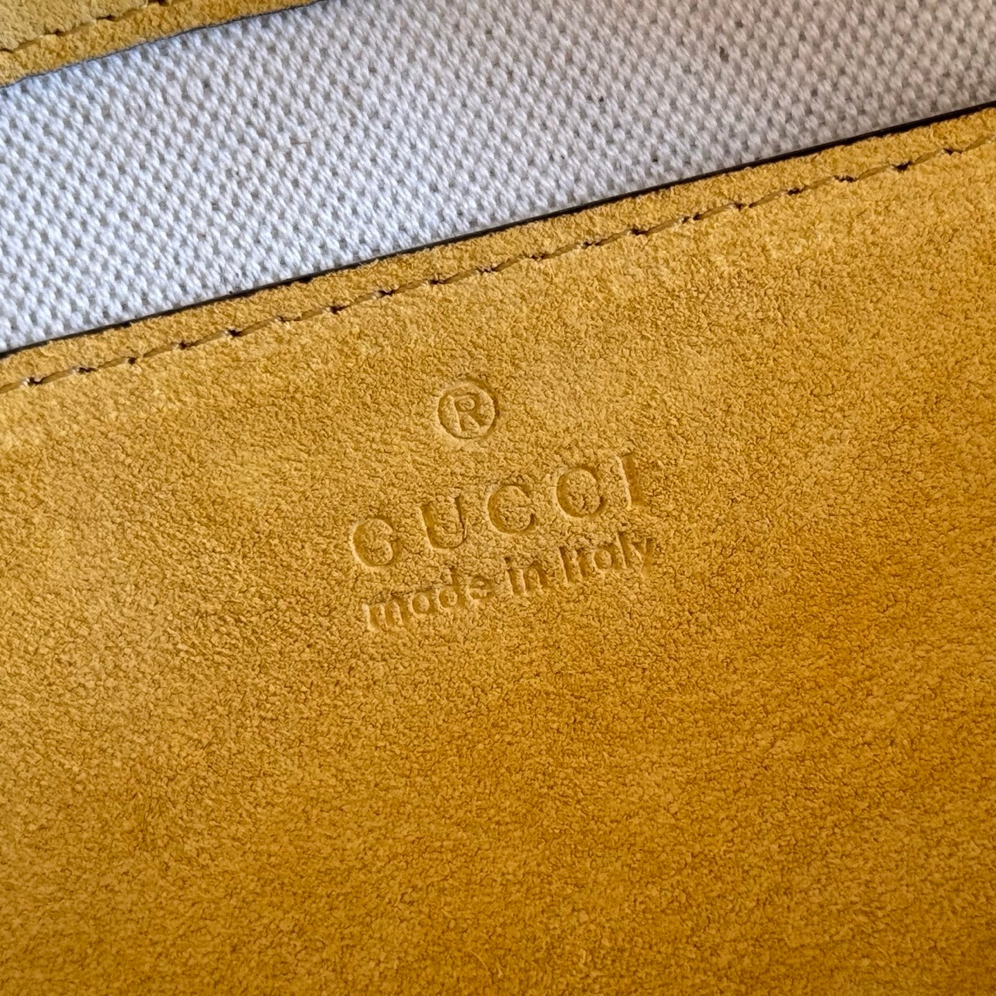 GUCCI 26S SHOULDER BAG 28 IN MUSTARD YELLOW EMBOSSED SUEDE