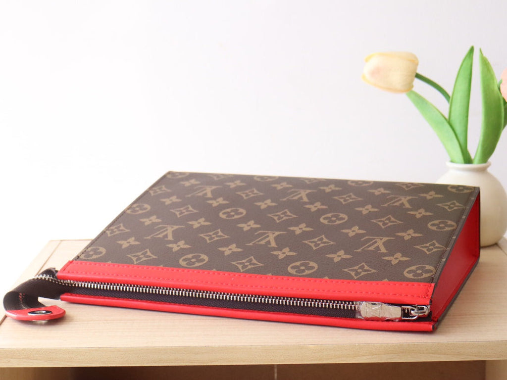 LOUIS VUITTON LV 25S POCHETTE VOYAGE 26 IN SARI RED MONOGRAM MACASSAR COATED CANVAS