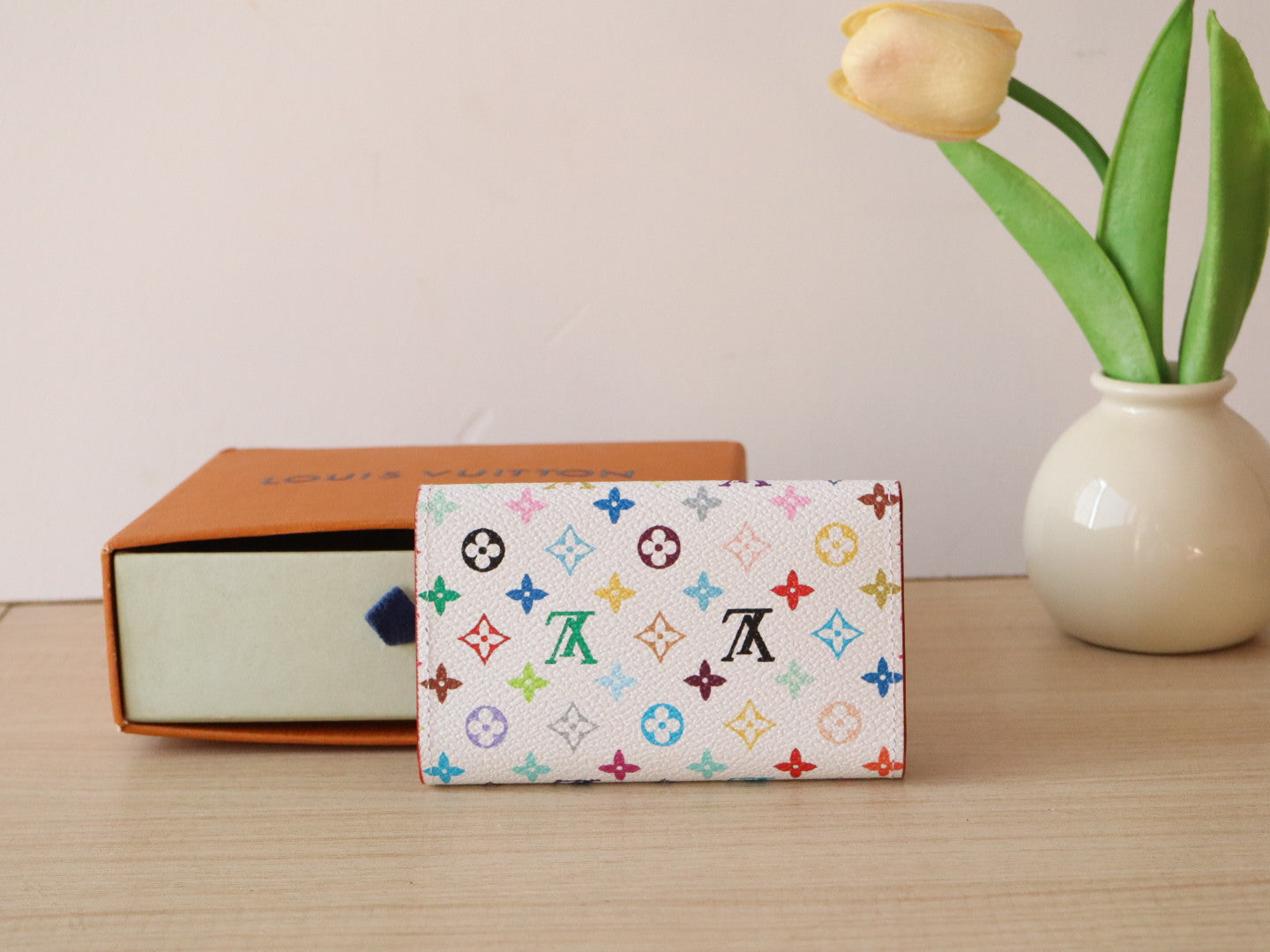 LOUIS VUITTON ROSALIE WALLET 12 IN WHITE MIX COLORFUL CALFSKIN