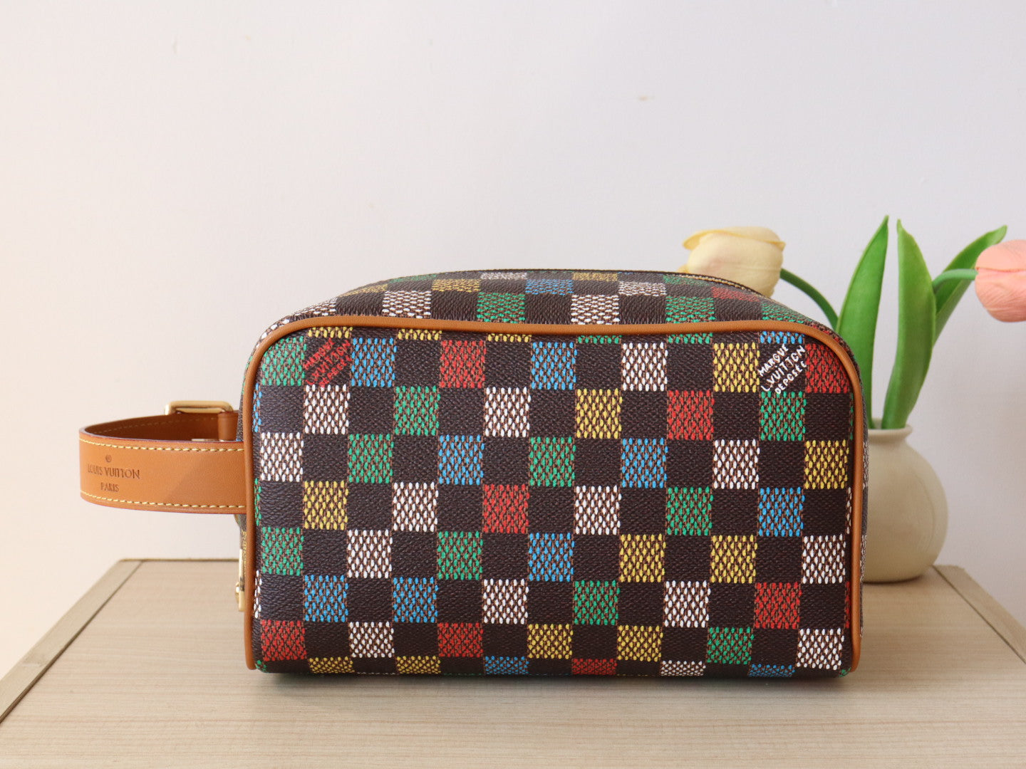 LOUIS VUITTON DOPP KIT LOCKER BAG 23 IN COLORFUL DAMIER CALFSKIN