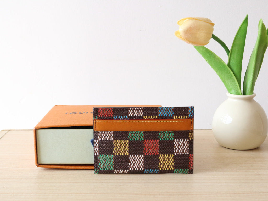 LOUIS VUITTON POCKET ORGANIZER CARD HOLDER 11 IN COLORFUL DAMIER EBENE CANVAS