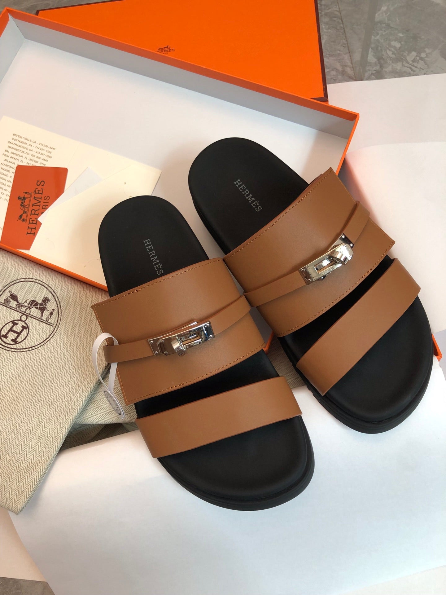 HERMES GABRIEL SANDAL MULE IN BRONZE BROWN CALFSKIN
