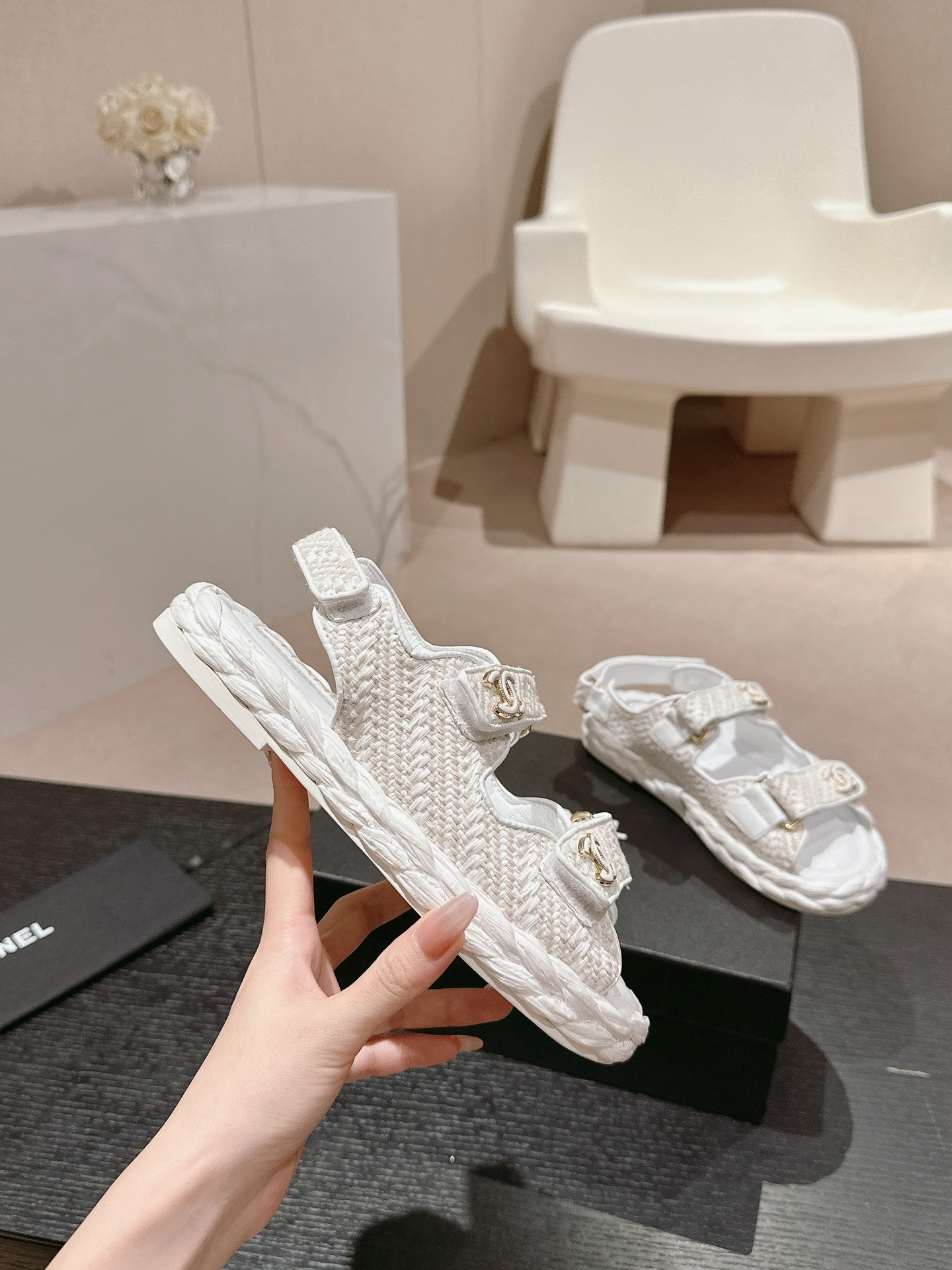 CHANEL DAD SANDALS IN WHITE CALFSKIN