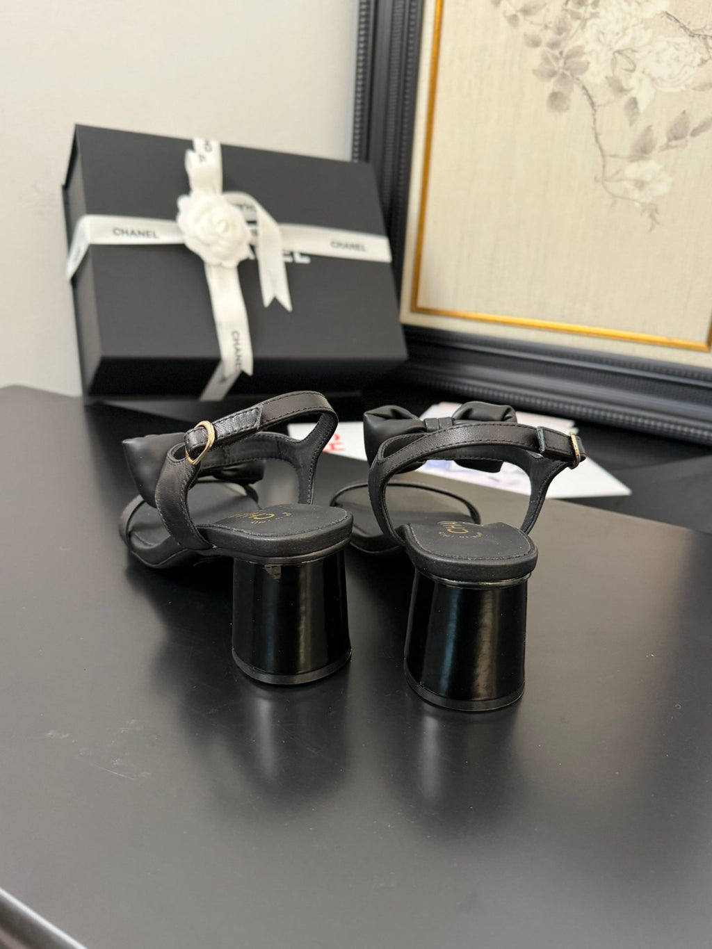 CHANEL MID HEEL 45 MM SANDALS IN BLACK CALFSKIN
