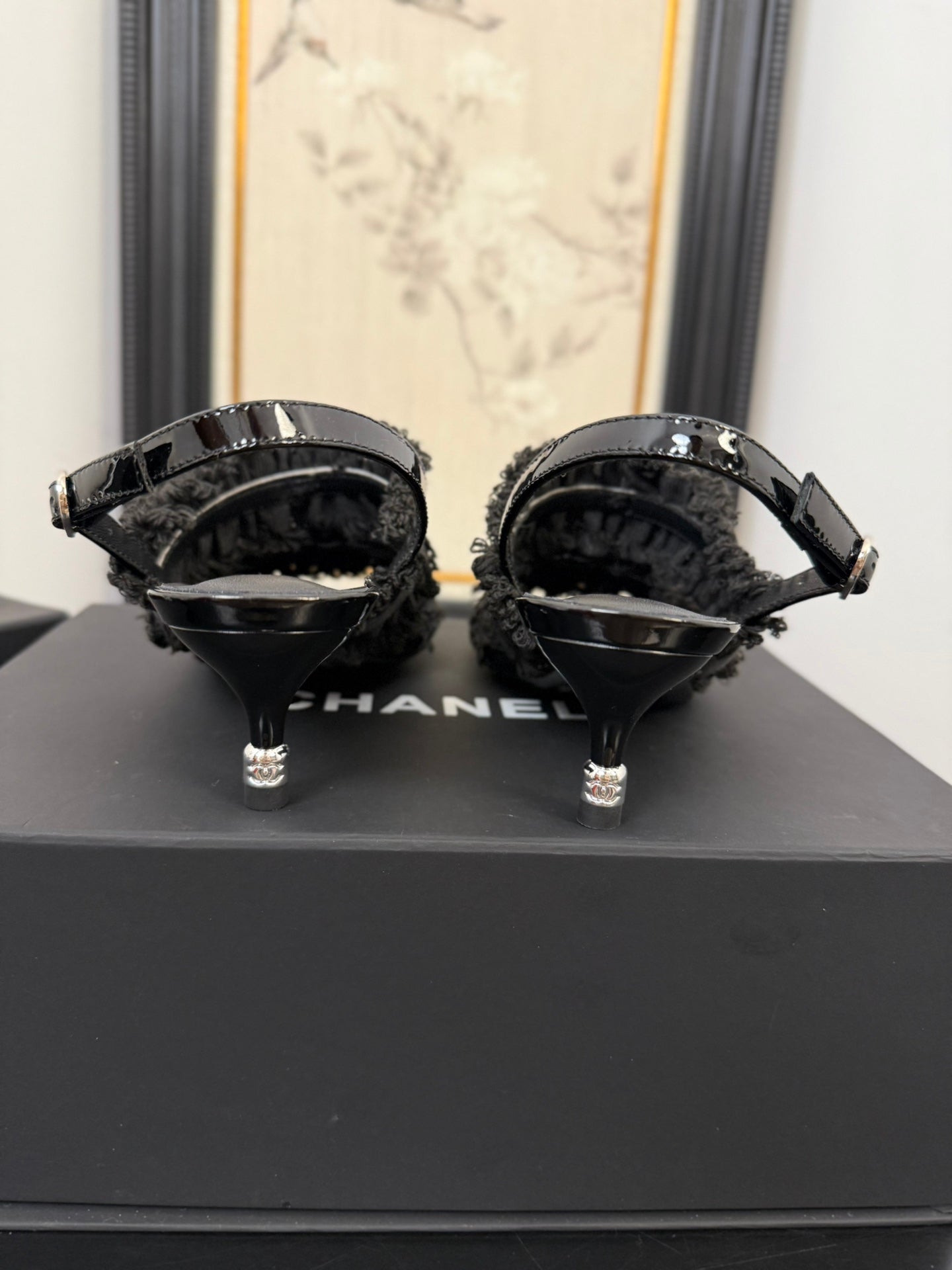 CHANEL BLACK GROSGRAIN CANVAS BOW SLINGBACK SANDALS 65 MM