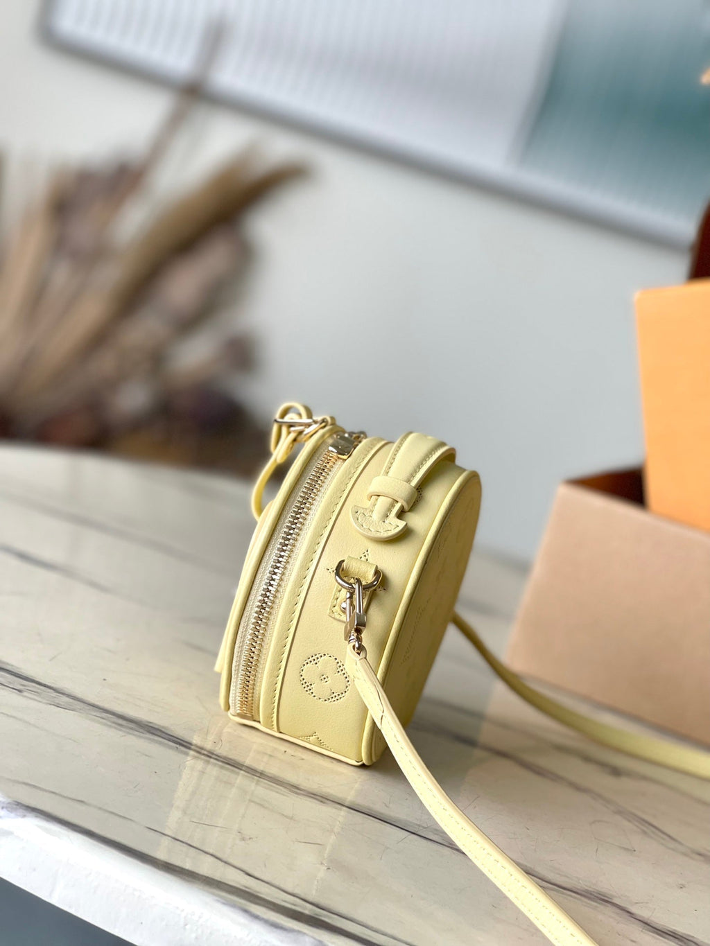 LOUIS VUITTON MINI BOITE CHAPEAU 13 IN BANANA YELLOW MONOGRAM PERFORATED CALFSKIN