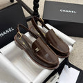 CHANEL 25C Slingback Loafer Chocolate Patent Leather