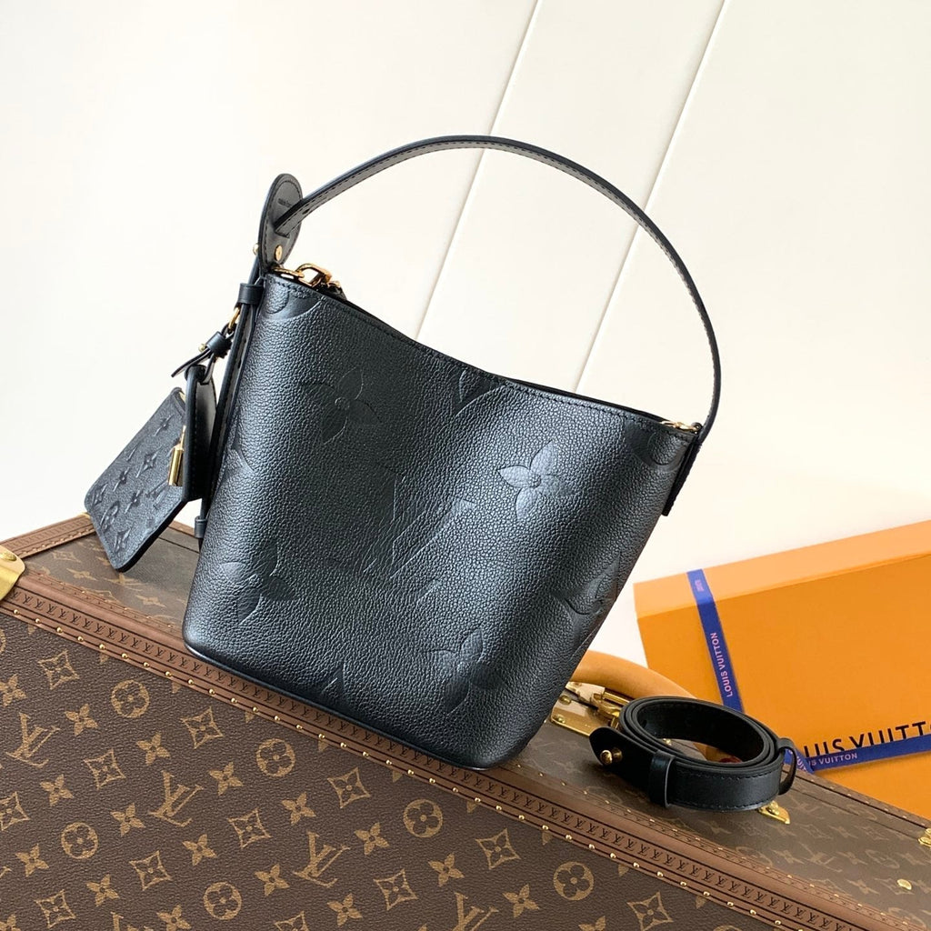 LOUIS VUITTON ALL IN BB BAG 18 IN BLACK EMBOSSED COWHIDE