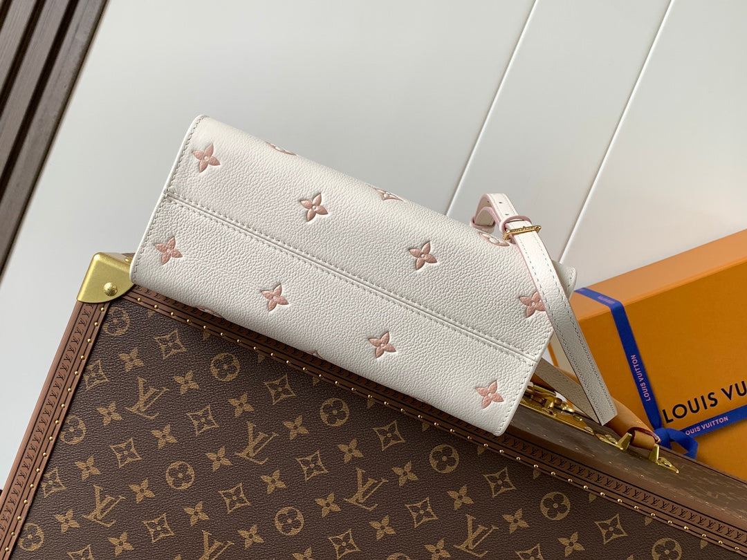LOUIS VUITTON ONTHEGO 25 IN WHITE AND PINK MONOGRAM CALFSKIN