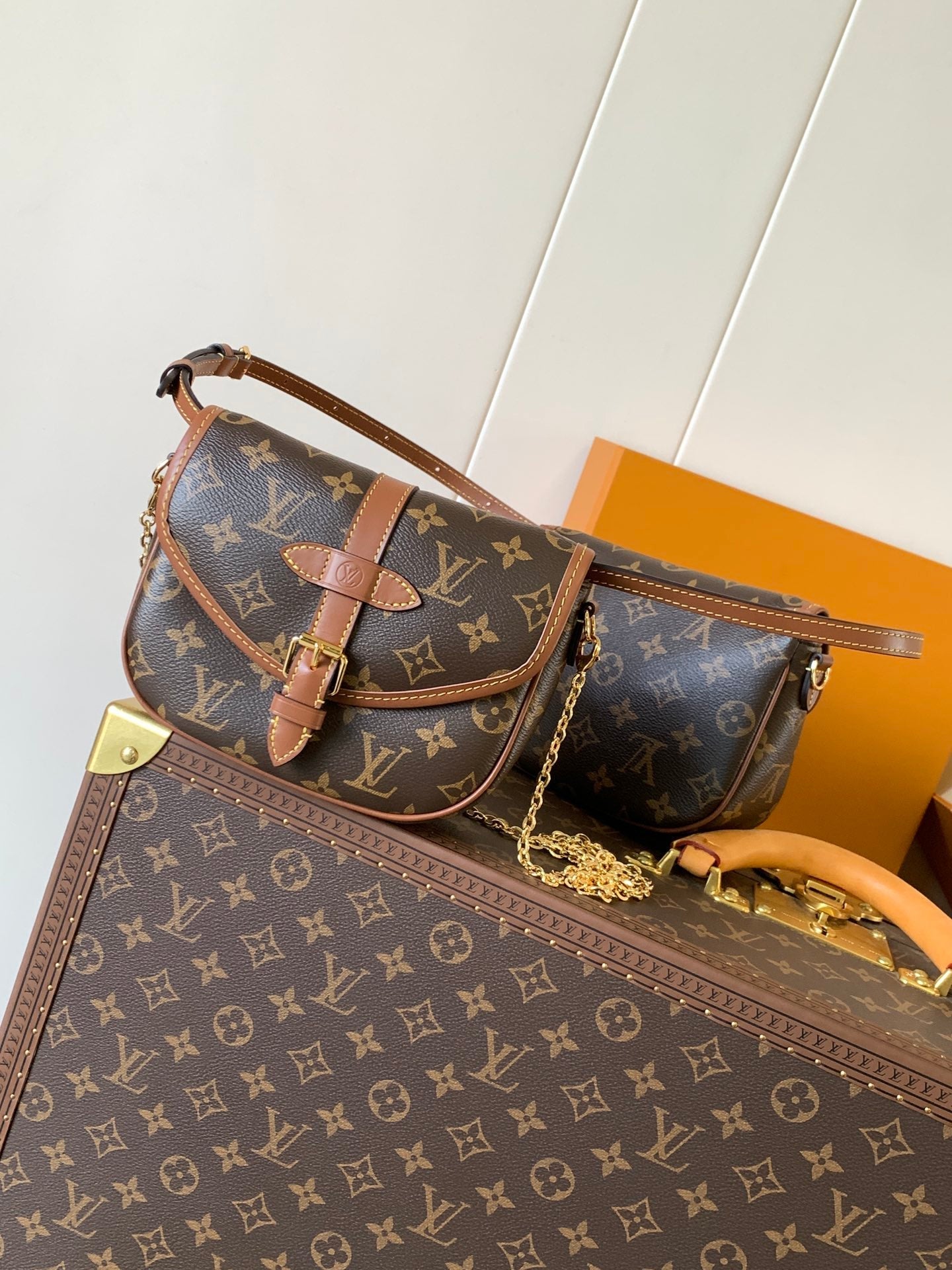 LOUIS VUITTON LV 25S DUO BB BAG 19 IN BROWN MONOGRAM COATED CANVAS AND CALFSKIN