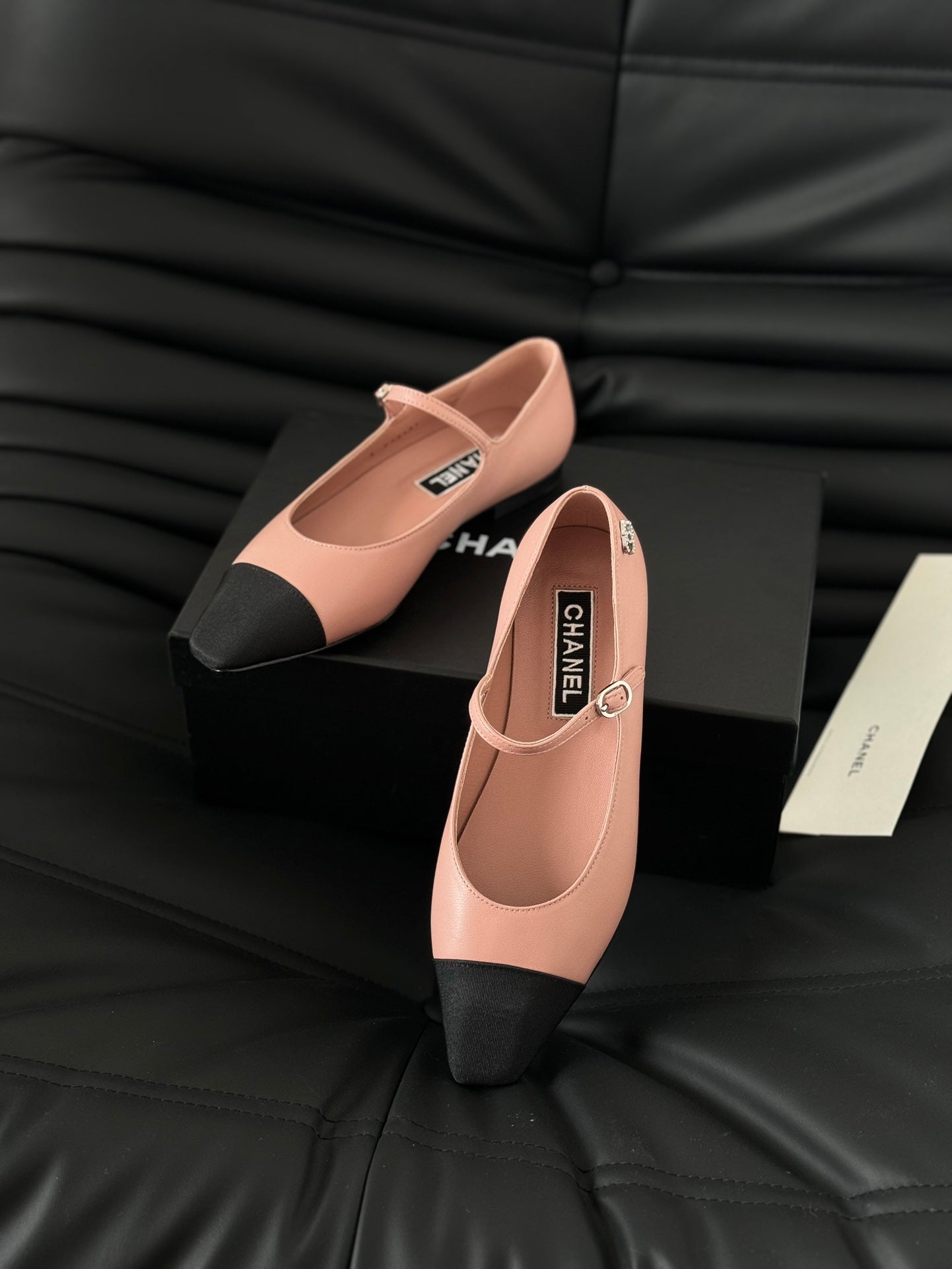 CHANEL MARY JANE LIGHT PINK MIX BLACK CALFSKIN