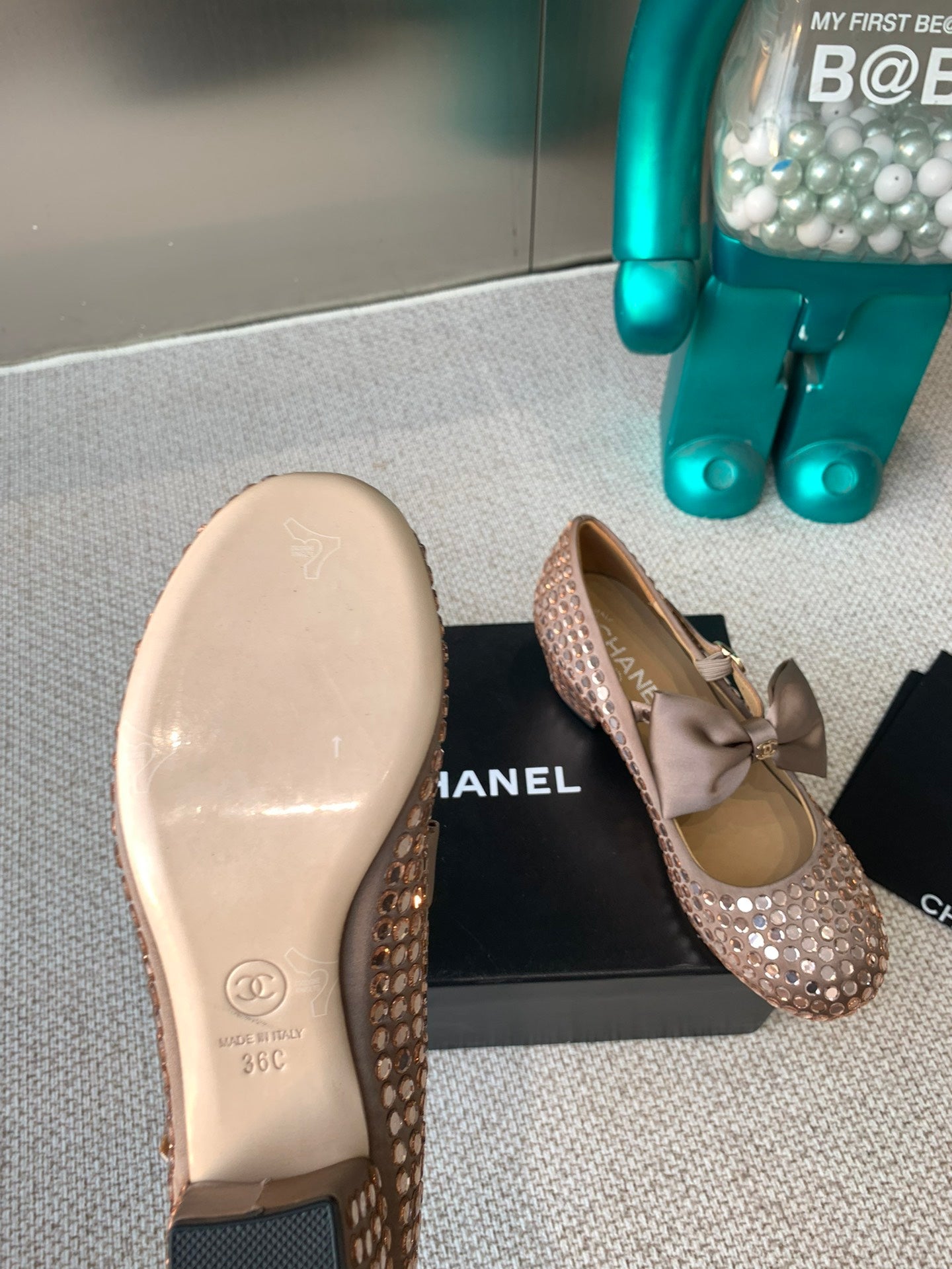 CHANEL MARY JANES SHOES IN COPPER SATIN WITH RHINESTONES
