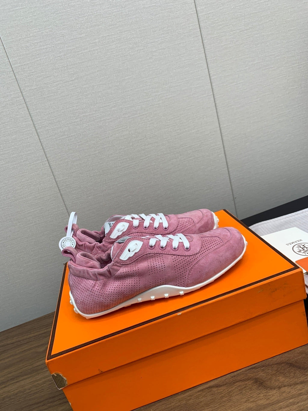 HERMES SKATEBOARD SHOES DARK PINK SUEDE