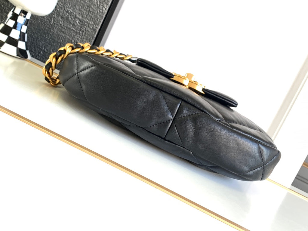 CHANEL LARGE 30 HOBO BAG IN BLACK CALFSKIN MIX METAL HARDWARE