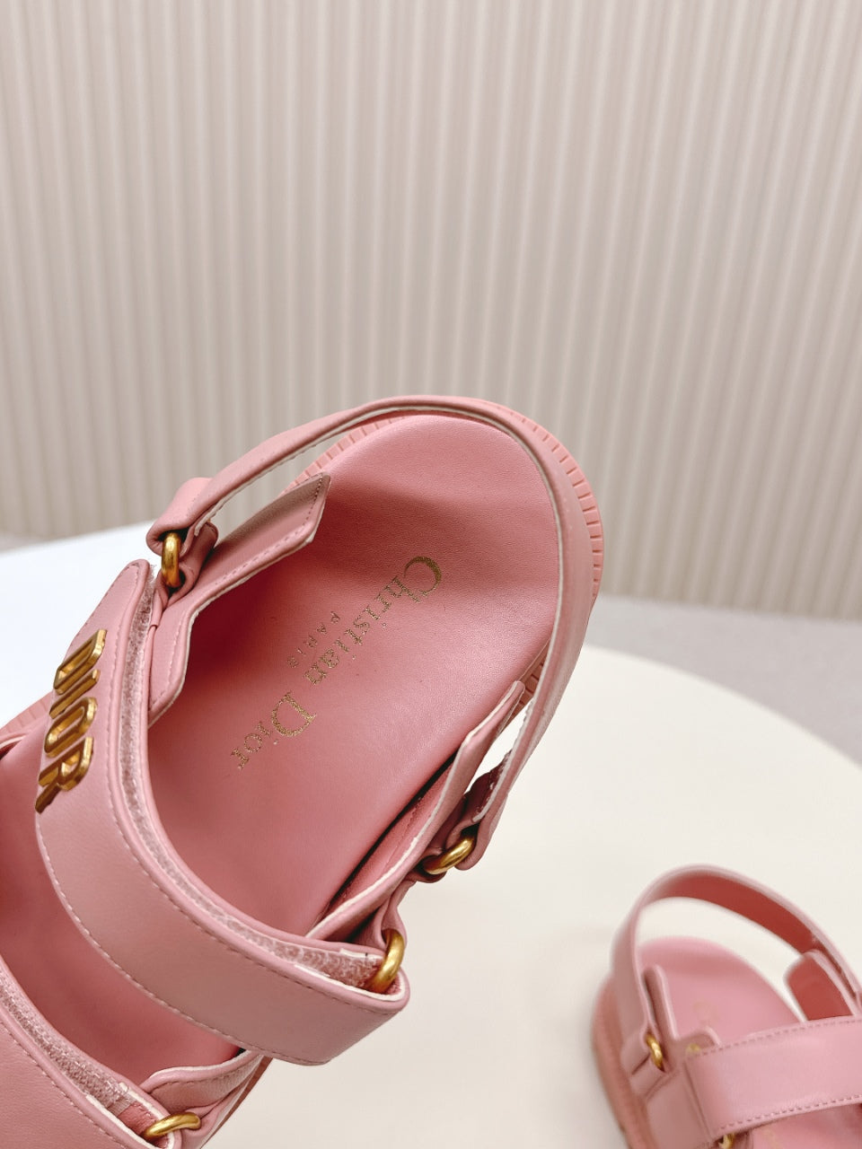 DIOR BACK-STRAP SANDALS 25S IN PEACHY PINK CALFSKIN WITH GOLD HARDWARE