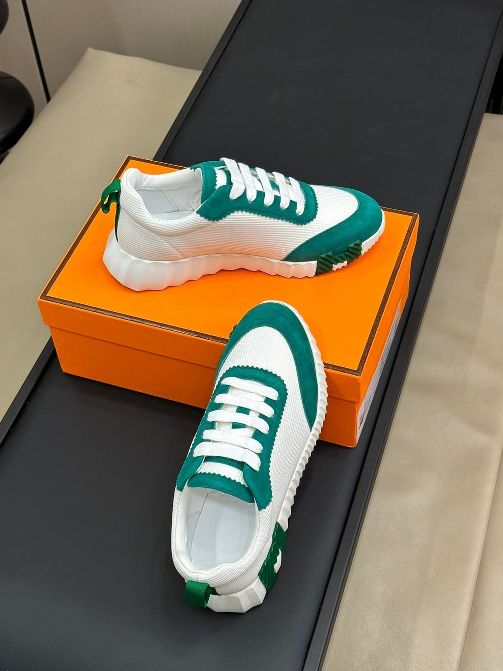 HERMES BOUNCING SNEAKERS TEAL MIX WHITE CALFSKIN
