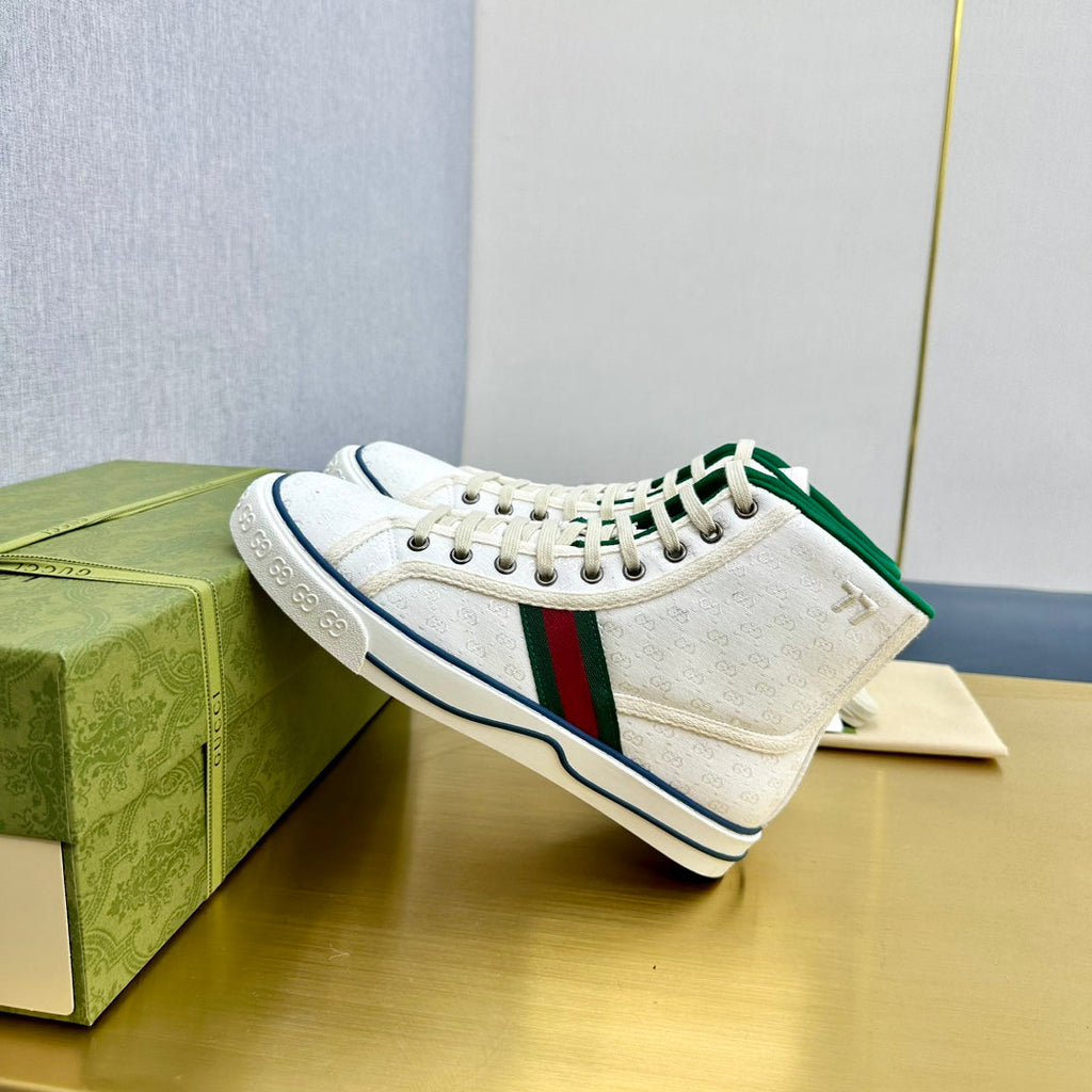 GUCCI TENNIS 1977 HIGH-TOP TRAINER WHITE CANVAS