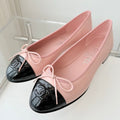 CHANEL BALLET FLAT IN BABY PINK MIX BLACK CALFSKIN