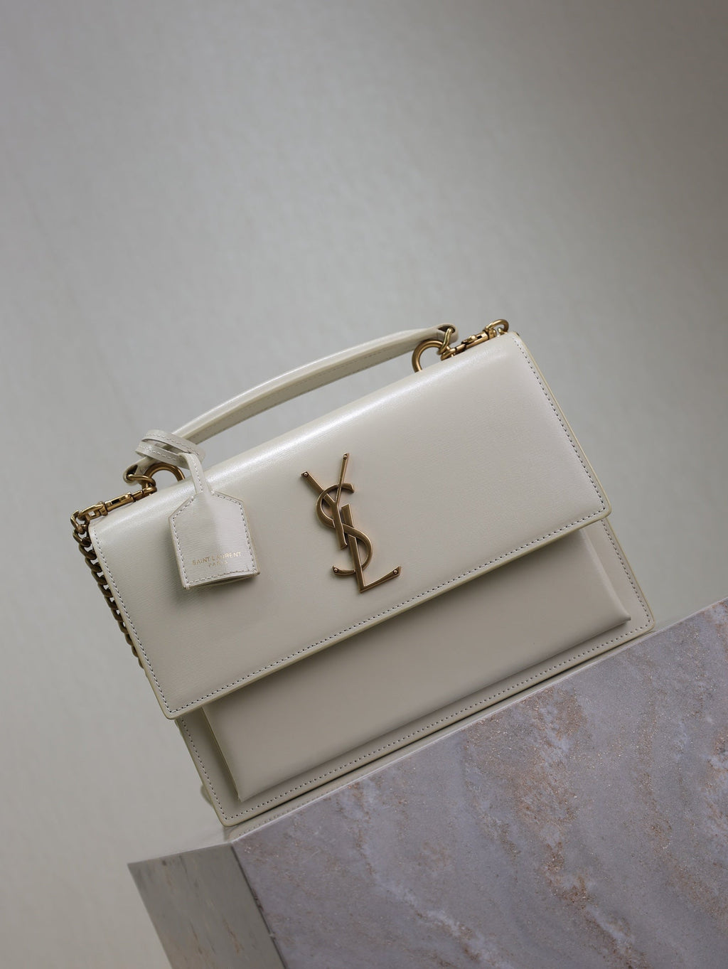 YSL 25S SUNSET MM 25 IN IVORY CALFSKIN GOLD HARDWRE
