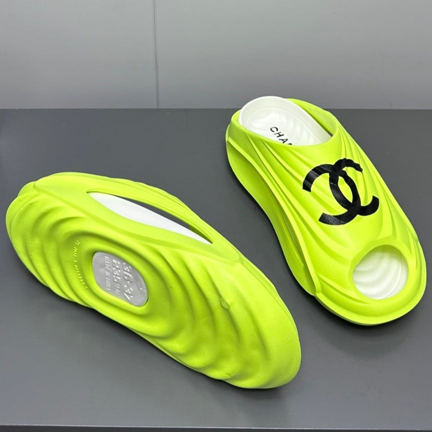 CHANEL New Double C Foam Lightweight Slippers Boat Lemon Yelllow